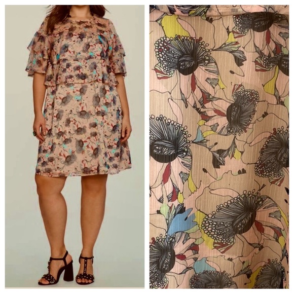 Eloquii Dresses & Skirts - Eloquii Pink Ruffle Floral Two Tier Sheer Chiffon Dress Sz 16